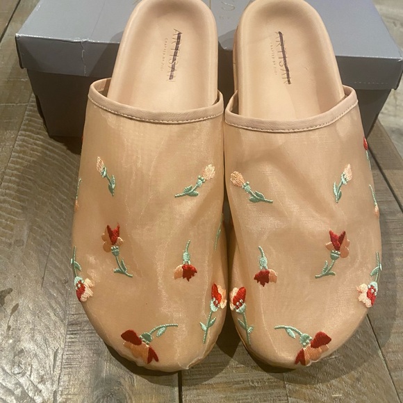 Free People Artisan Zigi Delilah Mules Sheer Embroidered Flowers Pink 9 - Picture 4 of 6